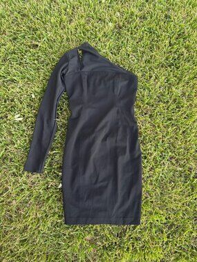 ROBERT RODRIGUEZ designer dress bodycon fitted slim black one shoulder mesh